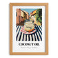 Coconut Oil – Italian Outdoor Café Scene, Larder Illustration, set in oak frame