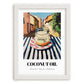 Coconut Oil – Italian Outdoor Café Scene, Larder Illustration, placed in minimal white frame