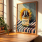 Sunflower Oil – on Striped Tablecloth, Pantry Wall Art, clean layout with no caption