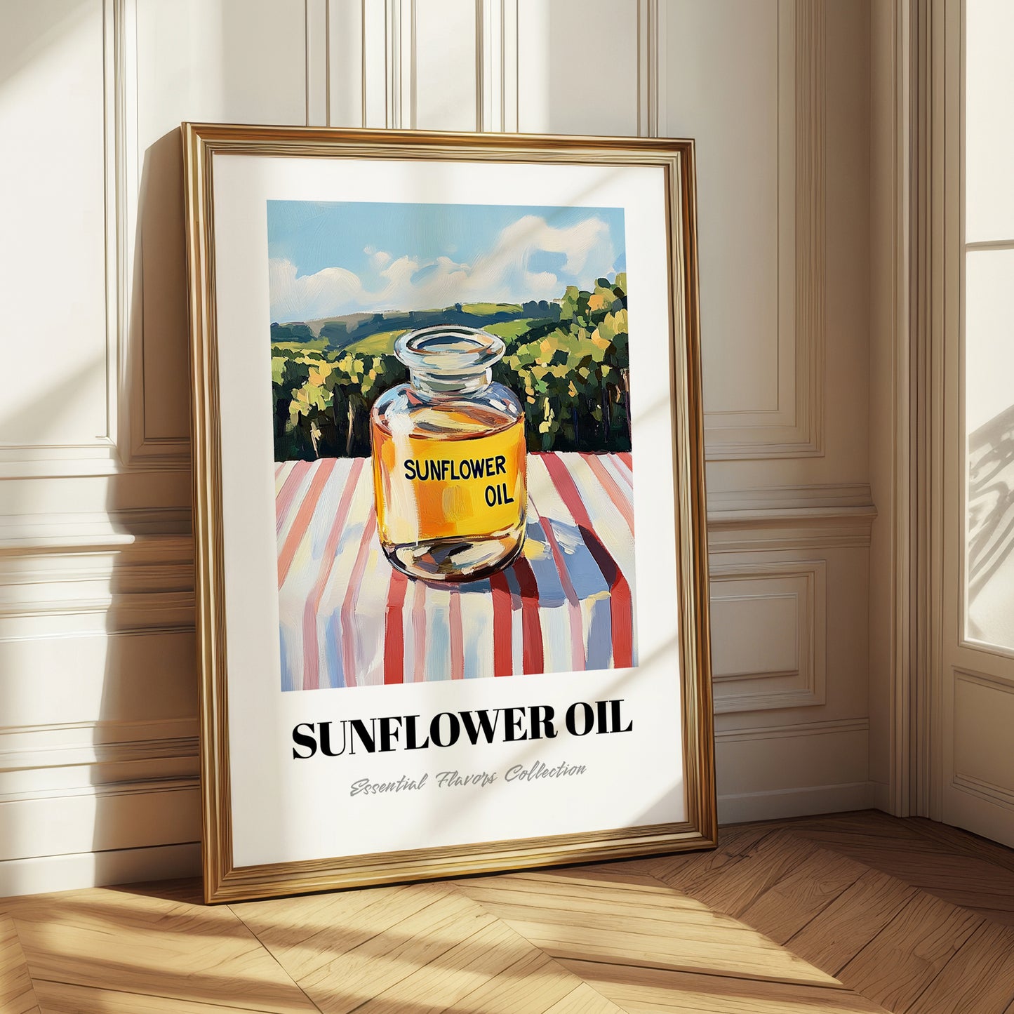 Sunflower Oil – Italian Hillside Café View, Ingredients Corner Painting