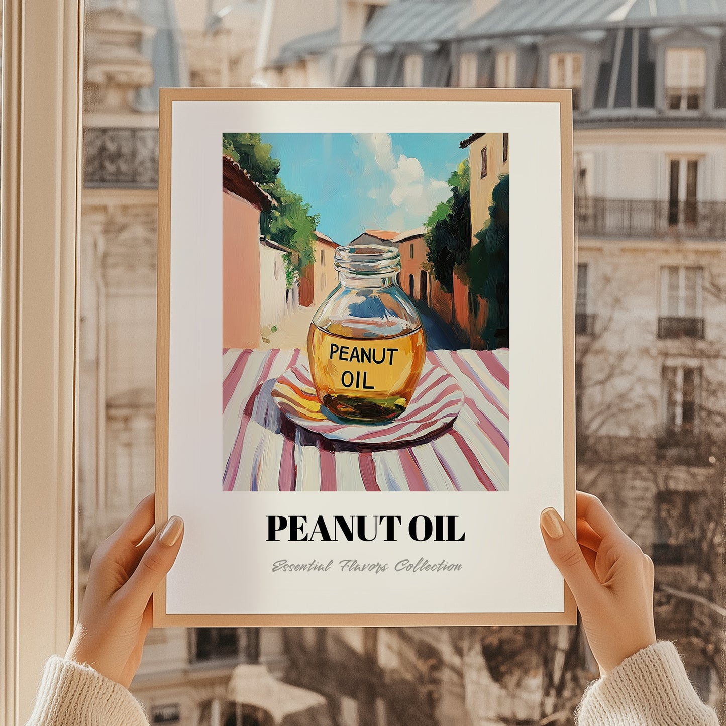 Peanut Oil – Italian Street Café Scene, Pantry Wall Art, styled in a charming Paris street view
