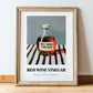 Red Wine Vinegar – on Striped Tablecloth, Shelf Stock Wall Decor, in wooden frame leaning on the floor