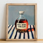 Red Wine Vinegar – on Striped Tablecloth, Shelf Stock Wall Decor, no-text version framed in wood