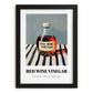 Red Wine Vinegar – on Striped Tablecloth, Shelf Stock Wall Decor, in sleek black frame