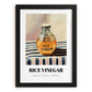 Rice Vinegar – on Striped Tablecloth, Pantry Painting, in sleek black frame