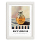 Rice Vinegar – on Striped Tablecloth, Pantry Painting, placed in minimal white frame