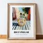 Rice Vinegar – Italian Outdoor Café Scene, Shelf Stock Still Life, in wooden frame leaning on the floor