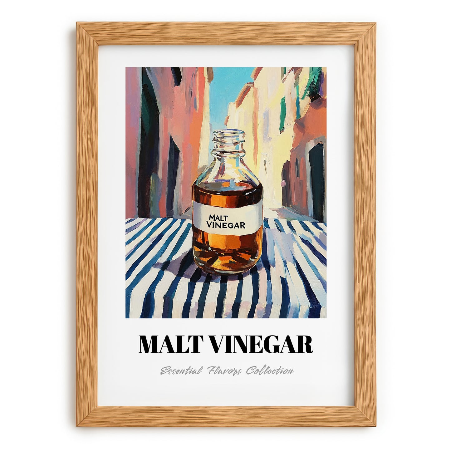 Malt Vinegar – Italian Café on the Corner, Pantry Illustration, set in oak frame