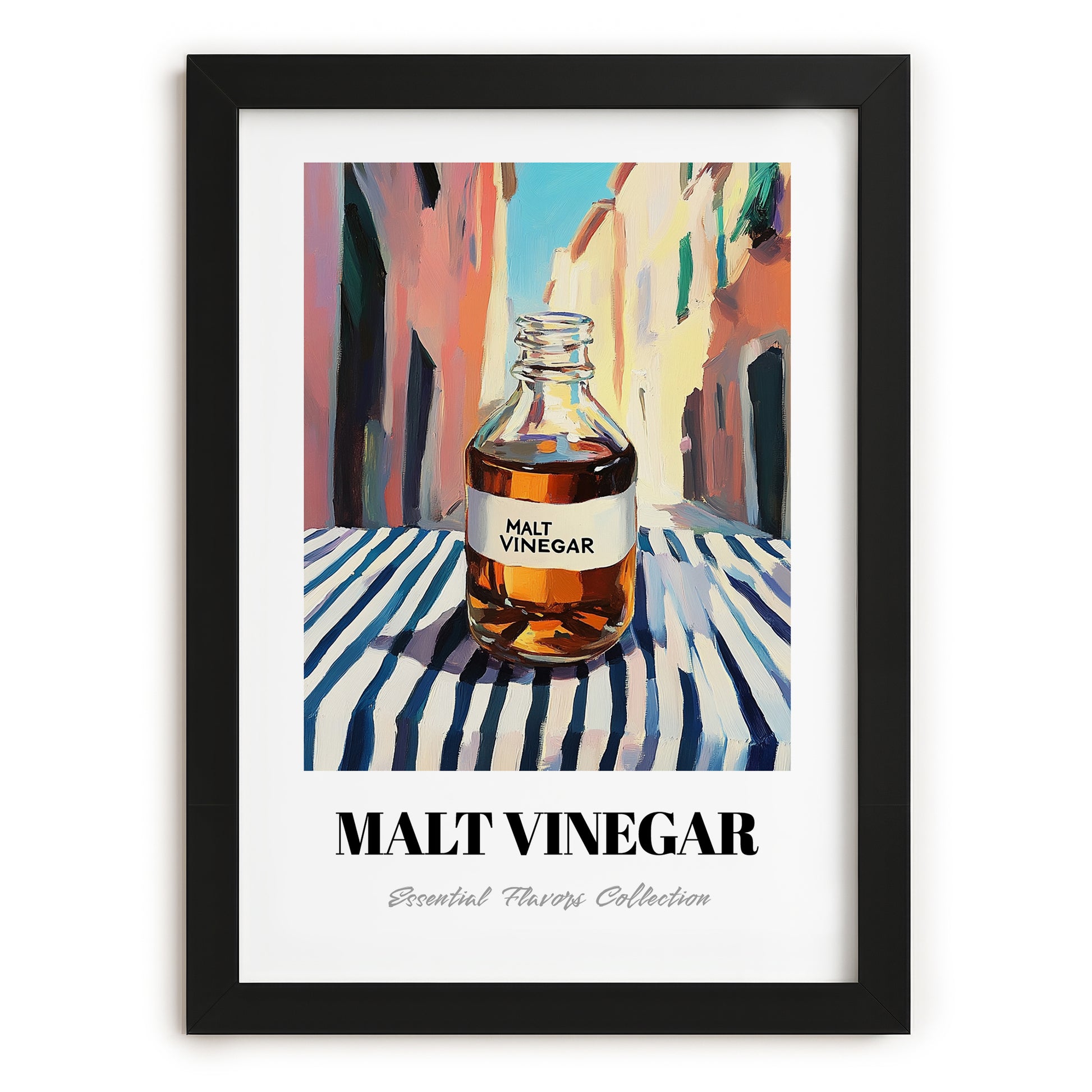 Malt Vinegar – Italian Café on the Corner, Pantry Illustration, in sleek black frame