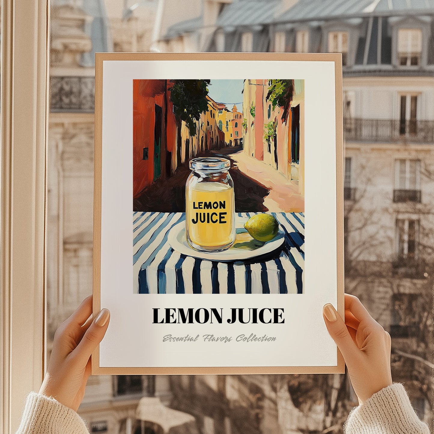 Lemon Juice – Italian Café on the Corner, Grocery Painting, styled in a charming Paris street view