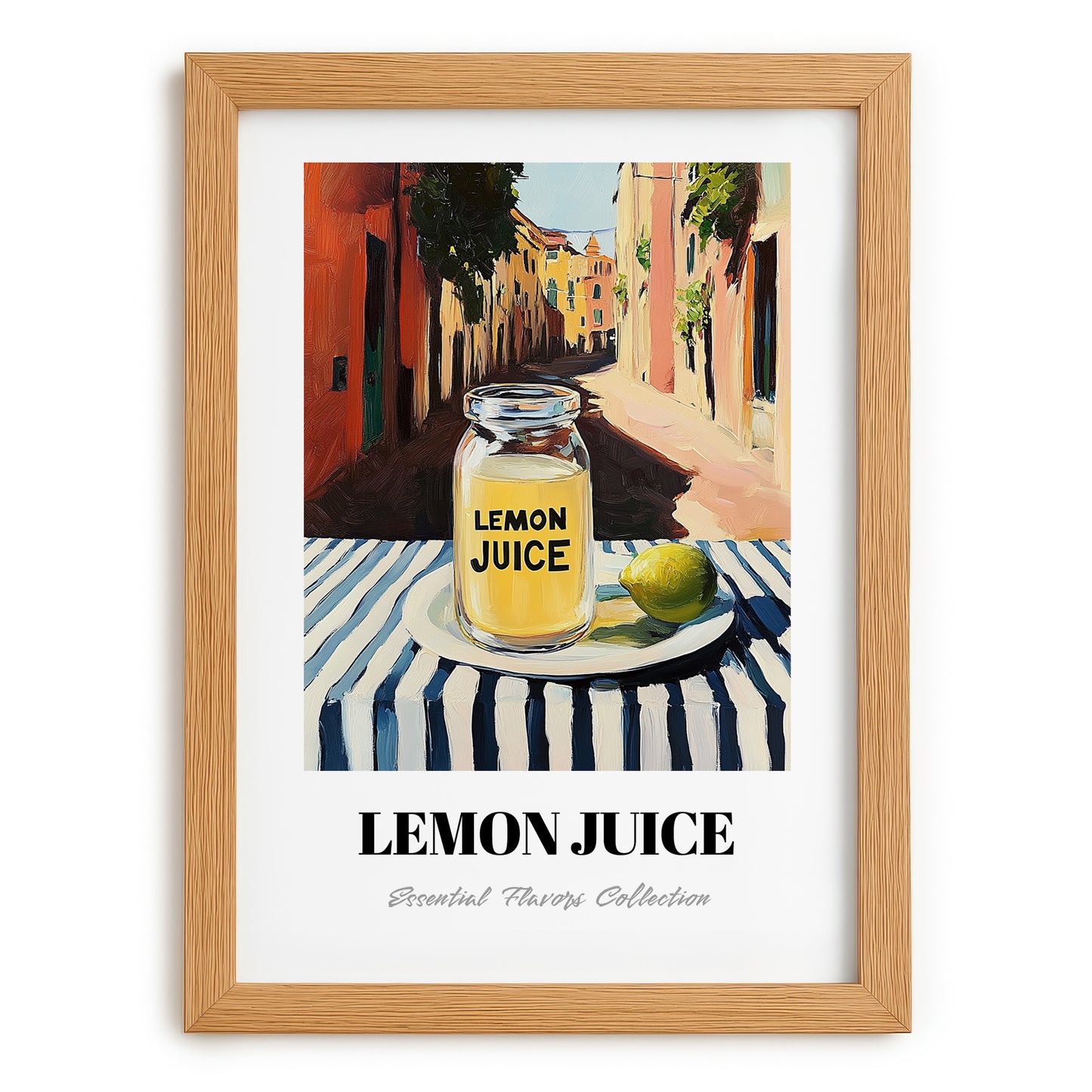 Lemon Juice – Italian Café on the Corner, Grocery Painting, set in oak frame