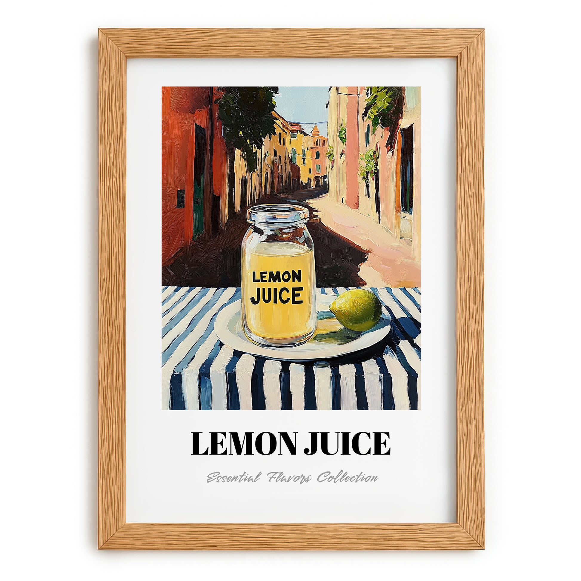 Lemon Juice – Italian Café on the Corner, Grocery Painting, set in oak frame