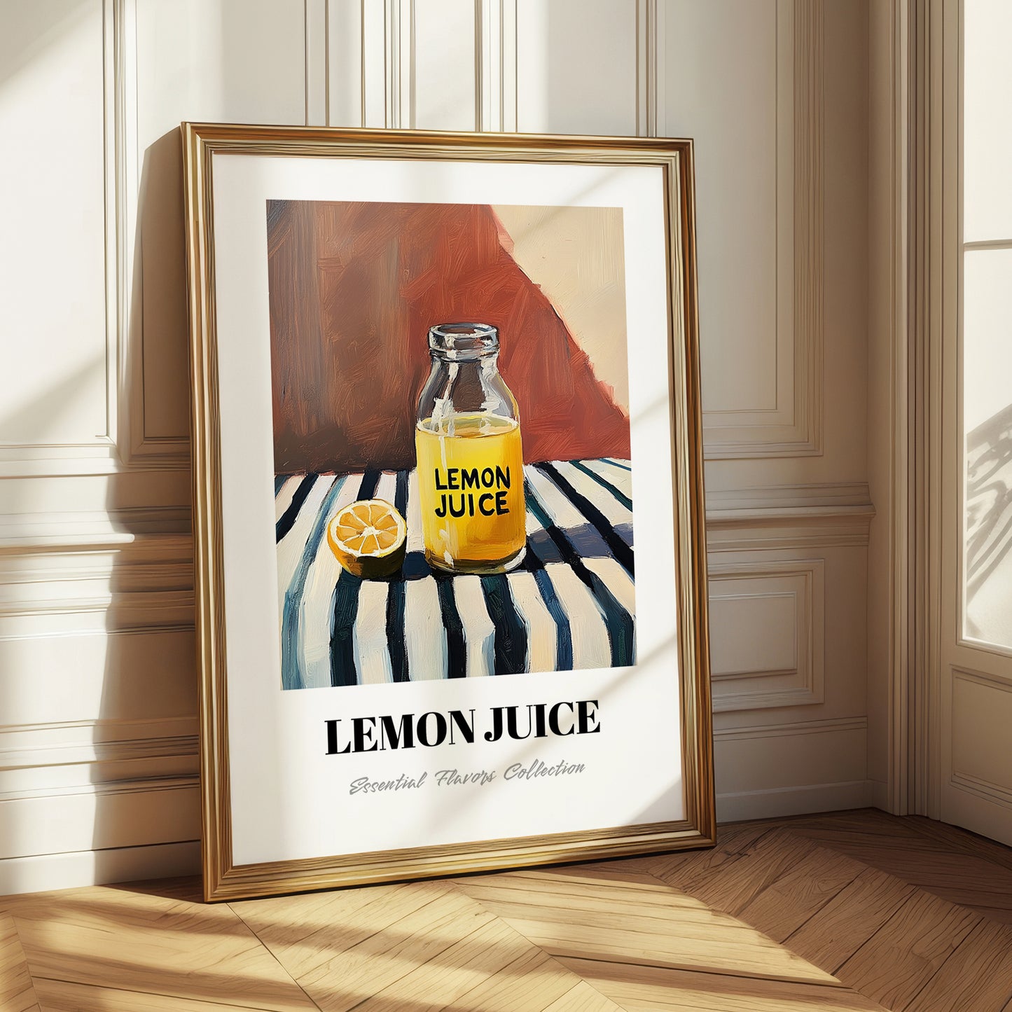 Lemon Juice – on Striped Tablecloth, Ingredients Corner Wall Art