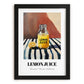 Lemon Juice – on Striped Tablecloth, Ingredients Corner Wall Art, in sleek black frame