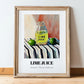 Lime Juice – on Striped Tablecloth, Food Shelf Still Life, in wooden frame leaning on the floor