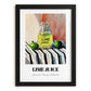 Lime Juice – on Striped Tablecloth, Food Shelf Still Life, in sleek black frame