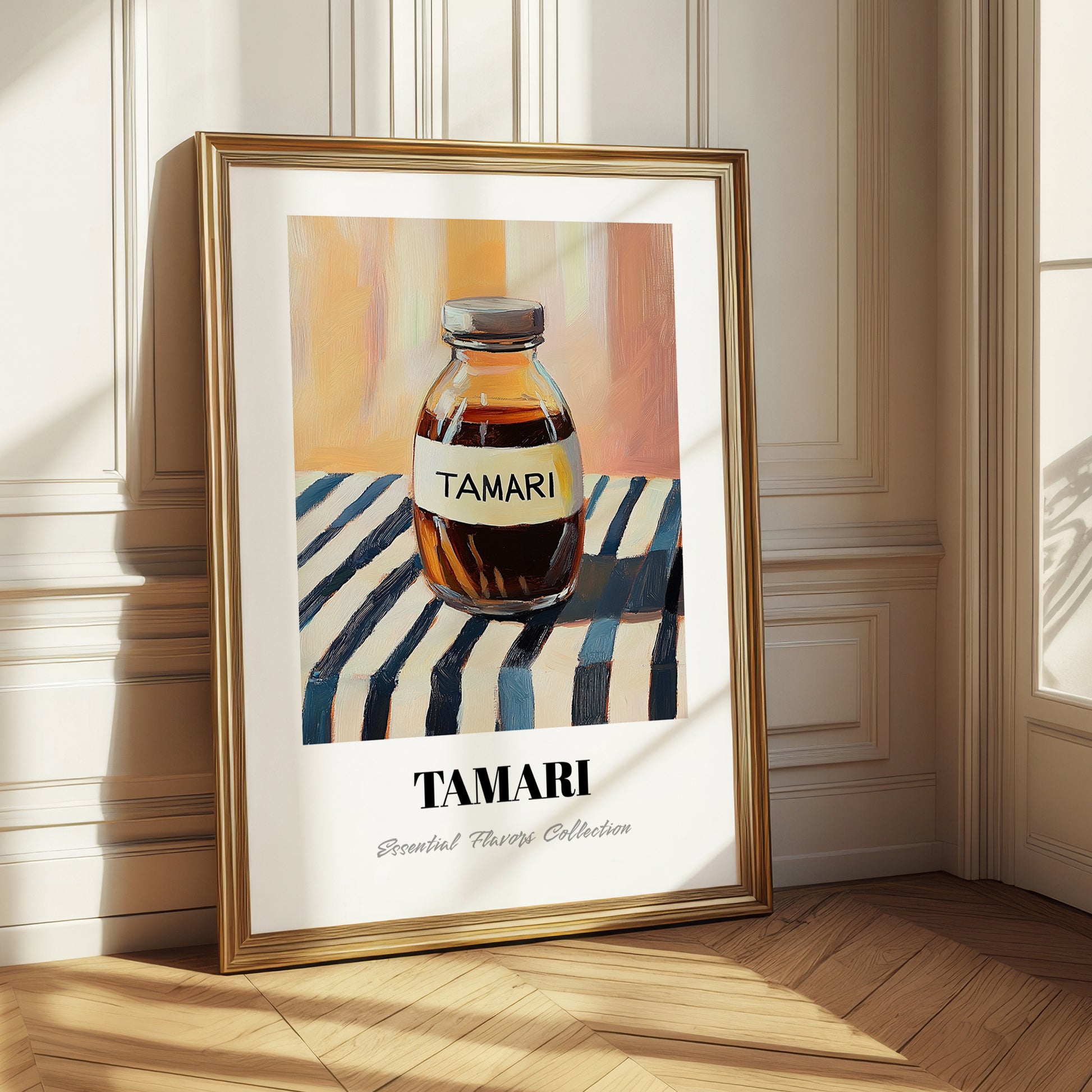 Tamari – on Striped Tablecloth, Pantry Still Life