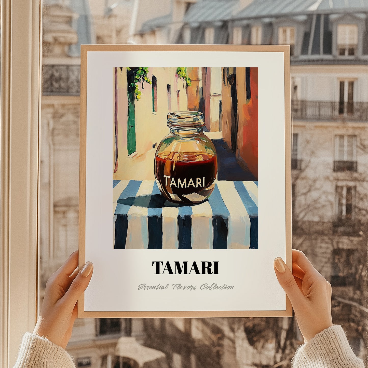 Tamari – Italian Café on the Corner, Dry Goods Illustration, styled in a charming Paris street view