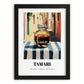 Tamari – Italian Café on the Corner, Dry Goods Illustration, in sleek black frame