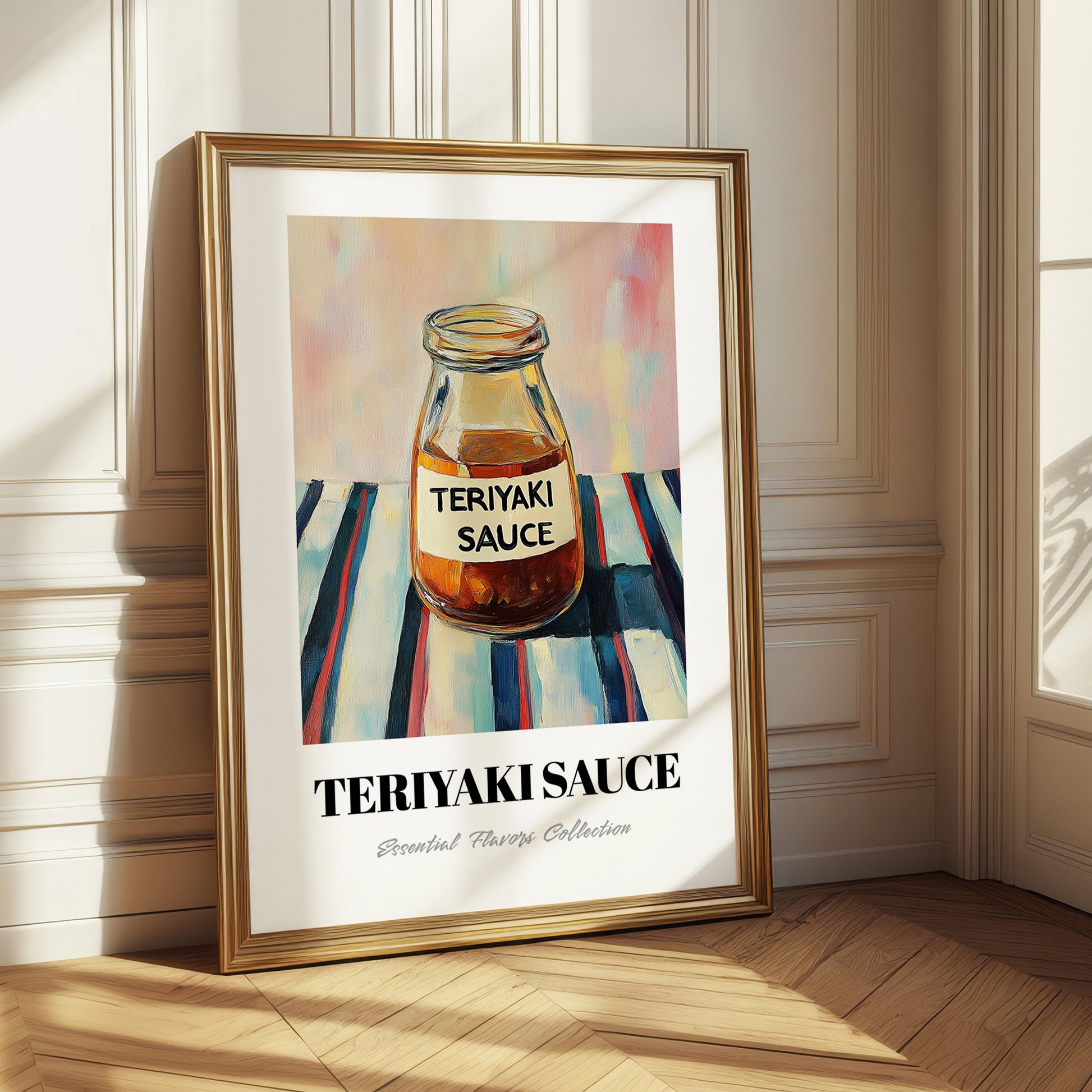 Teriyaki Sauce – on Striped Tablecloth, Ingredients Corner Wall Decor