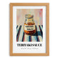 Teriyaki Sauce – on Striped Tablecloth, Ingredients Corner Wall Decor, set in oak frame