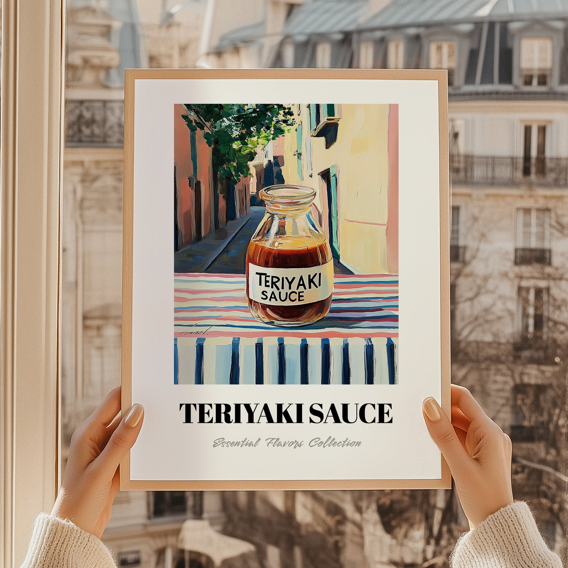 Teriyaki Sauce – Italian Urban Café Scene, Pantry Painting, styled in a charming Paris street view