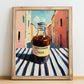 Worcestershire Sauce – Italian Urban Café Scene, Kitchen Storage Painting, no-text version framed in wood