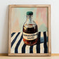 Worcestershire Sauce – on Striped Tablecloth, Grocery Still Life, no-text version framed in wood