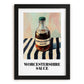 Worcestershire Sauce – on Striped Tablecloth, Grocery Still Life, in sleek black frame