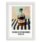 Worcestershire Sauce – on Striped Tablecloth, Grocery Still Life, placed in minimal white frame