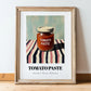 Tomato Paste – on Striped Tablecloth, Pantry Still Life, in wooden frame leaning on the floor