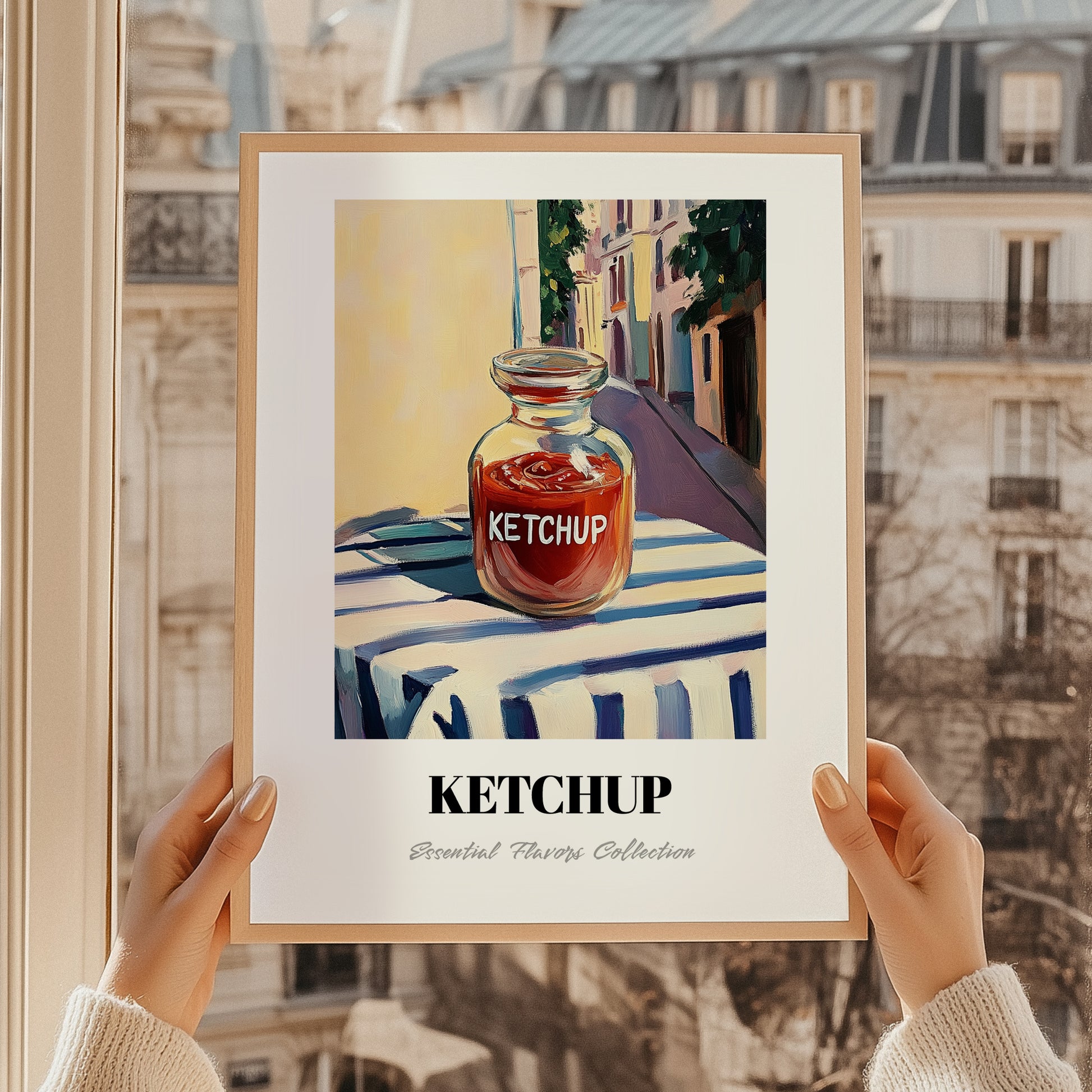 Ketchup – Italian Urban Café Scene, Shelf Stock Wall Decor, styled in a charming Paris street view