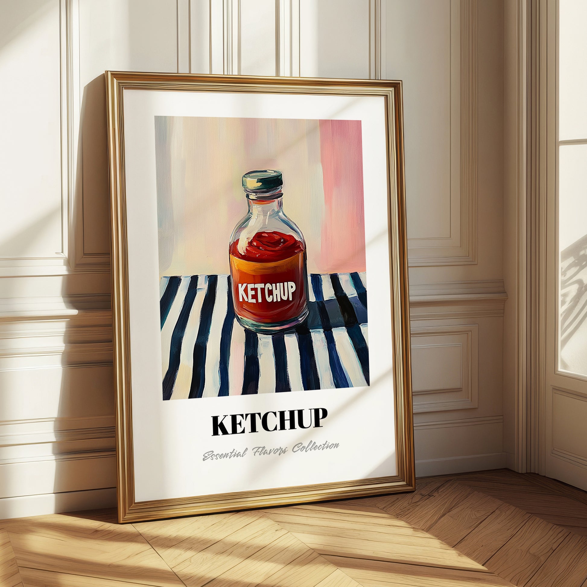 Ketchup – on Striped Tablecloth, Grocery Still Life