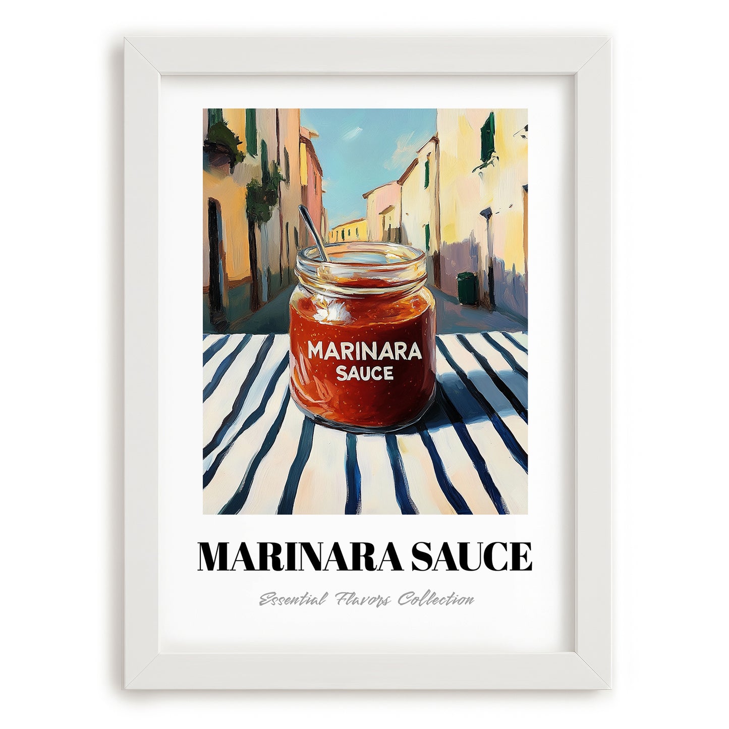 Marinara Sauce – Italian Café on the Corner, Pantry Art, placed in minimal white frame