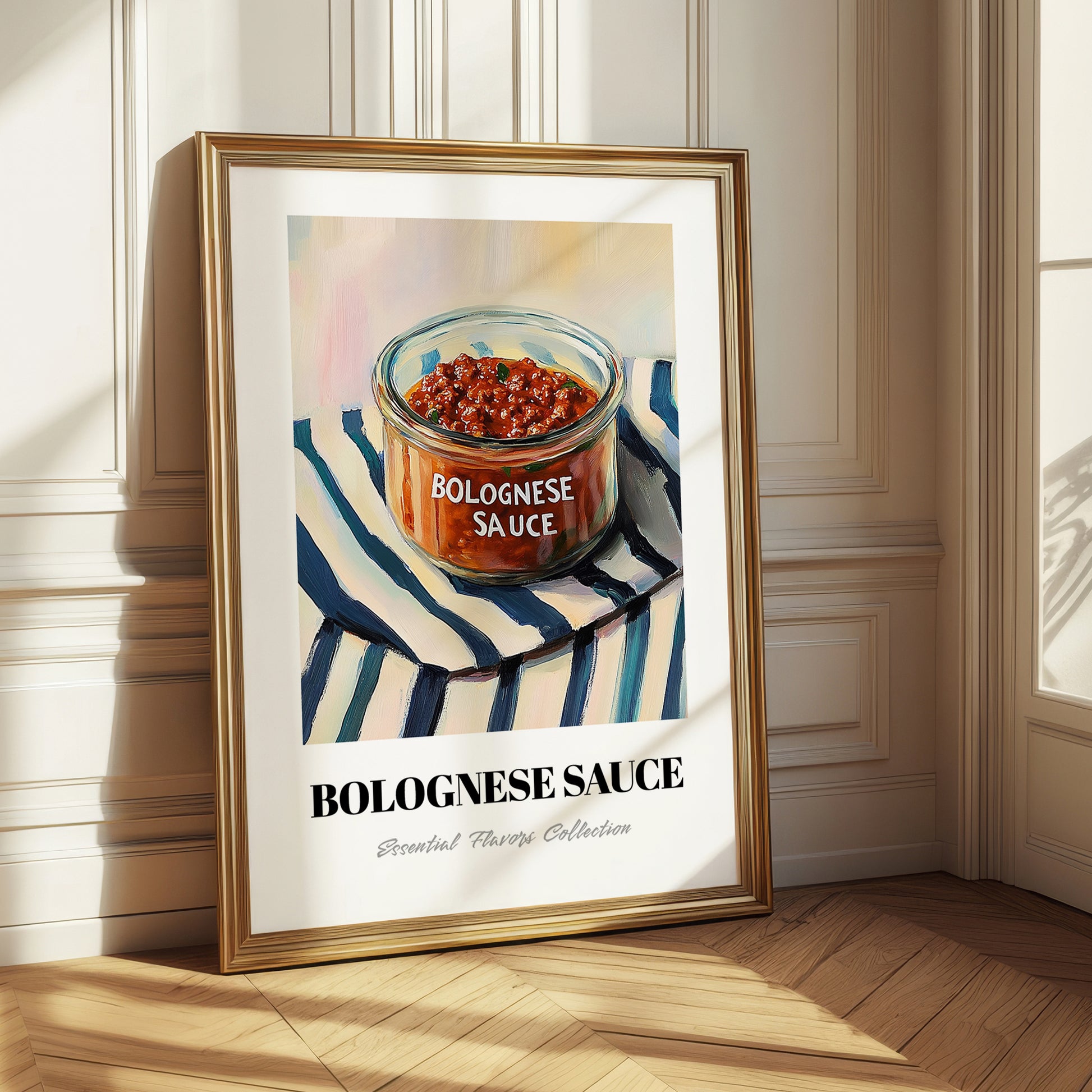 Bolognese Sauce – on Striped Tablecloth, Pantry Illustration