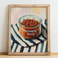 Bolognese Sauce – on Striped Tablecloth, Pantry Illustration, no-text version framed in wood