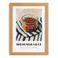 Bolognese Sauce – on Striped Tablecloth, Pantry Illustration, set in oak frame