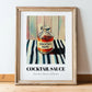 Cocktail Sauce – on Striped Tablecloth, Ingredients Corner Poster, in wooden frame leaning on the floor