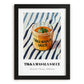 Tikka Masala Sauce – on Striped Tablecloth, Grocery Still Life, in sleek black frame