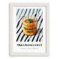 Tikka Masala Sauce – on Striped Tablecloth, Grocery Still Life, placed in minimal white frame