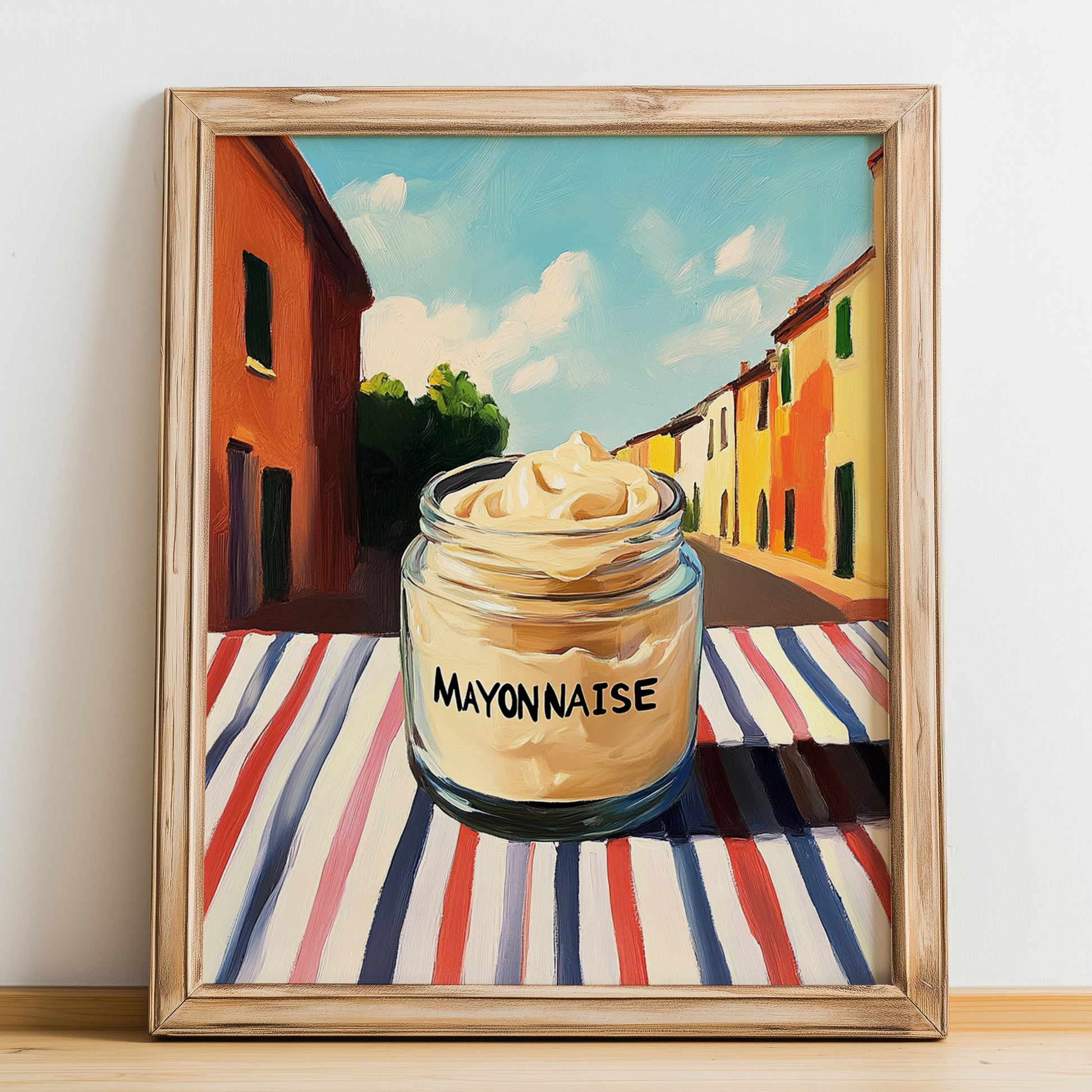 Mayonnaise – Italian Street Café Scene, Grocery Print, no-text version framed in wood