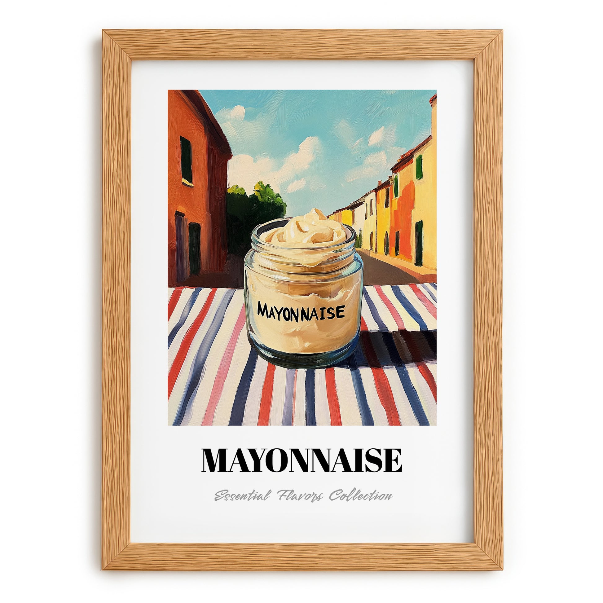 Mayonnaise – Italian Street Café Scene, Grocery Print, set in oak frame