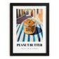 Peanut Butter – on Striped Tablecloth, Pantry Painting, in sleek black frame