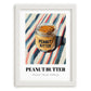 Peanut Butter – on Striped Tablecloth, Food Shelf Still Life, placed in minimal white frame