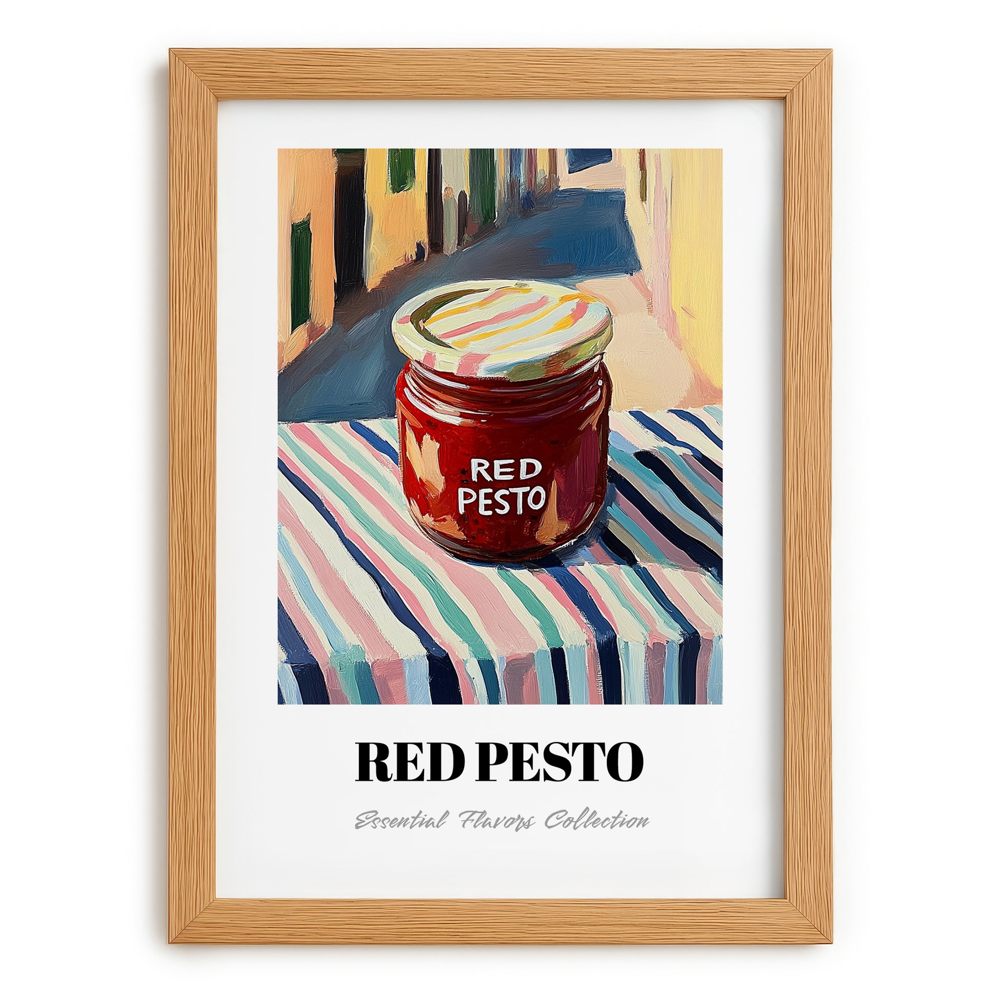 Red Pesto – Italian Café on the Corner, Grocery Still Life, set in oak frame