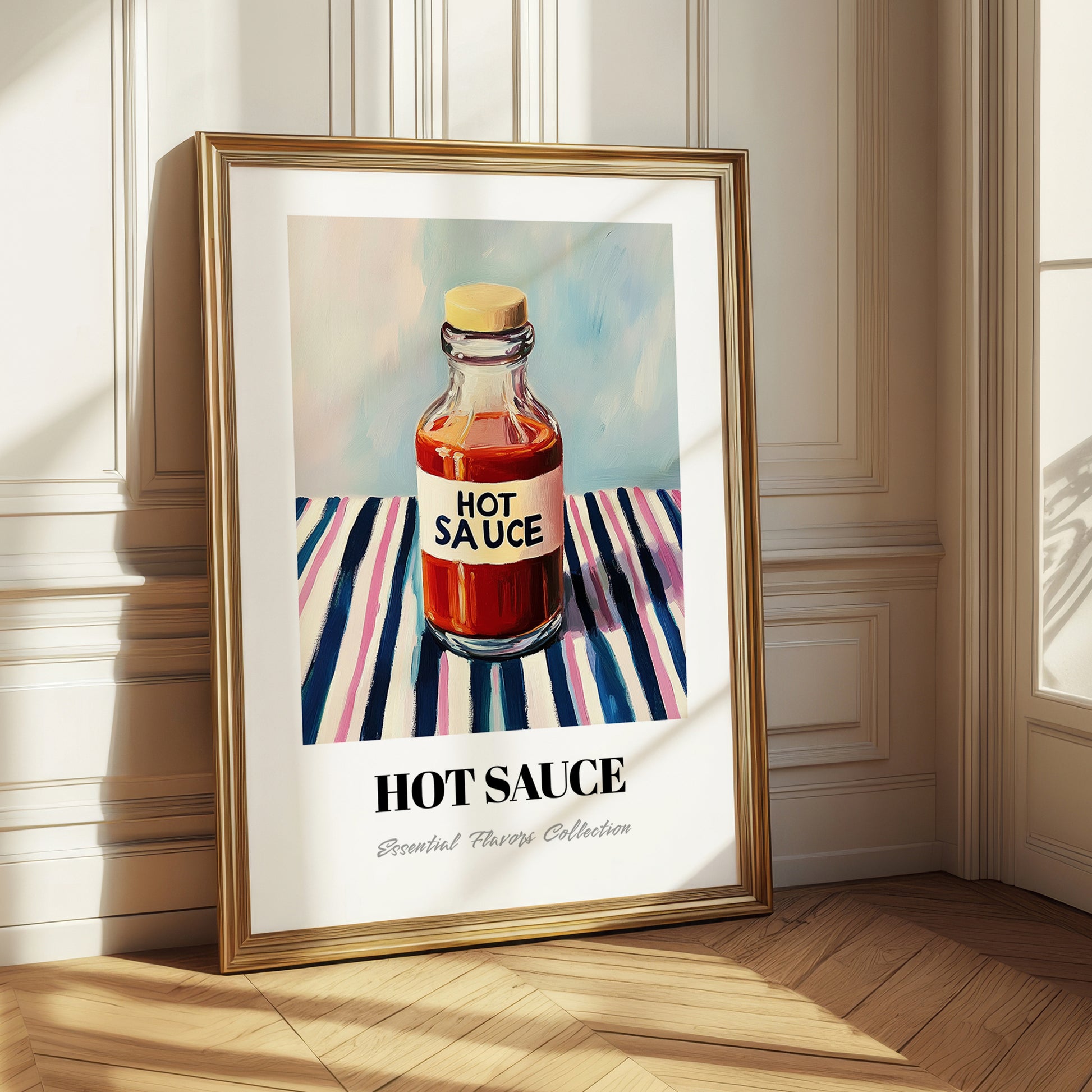 Hot Sauce – on Striped Tablecloth, Bbq Poster