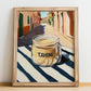 Tahini – Italian Street Café Scene, Kitchen Storage Wall Art, no-text version framed in wood