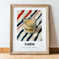 Tahini – on Striped Tablecloth, Grocery Wall Decor, in wooden frame leaning on the floor