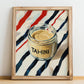 Tahini – on Striped Tablecloth, Grocery Wall Decor, no-text version framed in wood