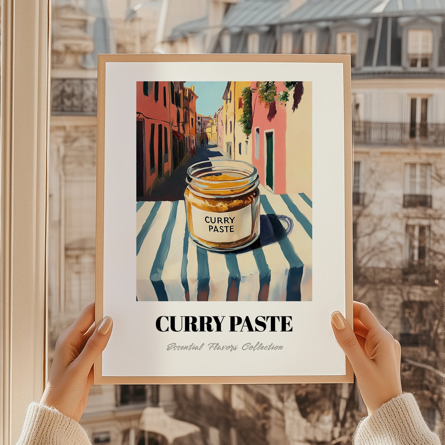 Curry Paste – Italian Urban Café Scene, Shelf Stock Art, styled in a charming Paris street view